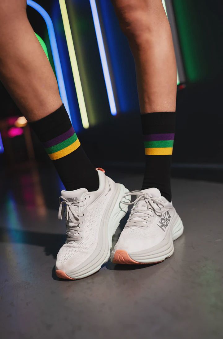 Black Stripe Ribbed Adult Crew Socks