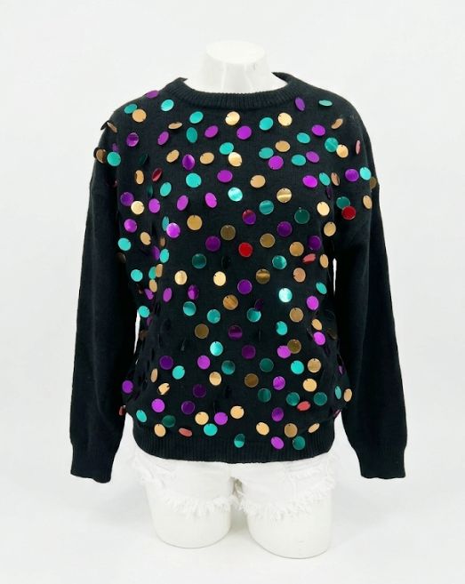 Black Mardi Gras Spangled Sweater