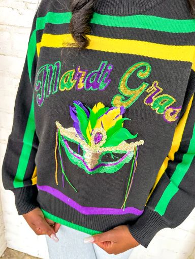 Black Striped Mardi Gras Mask Sweater