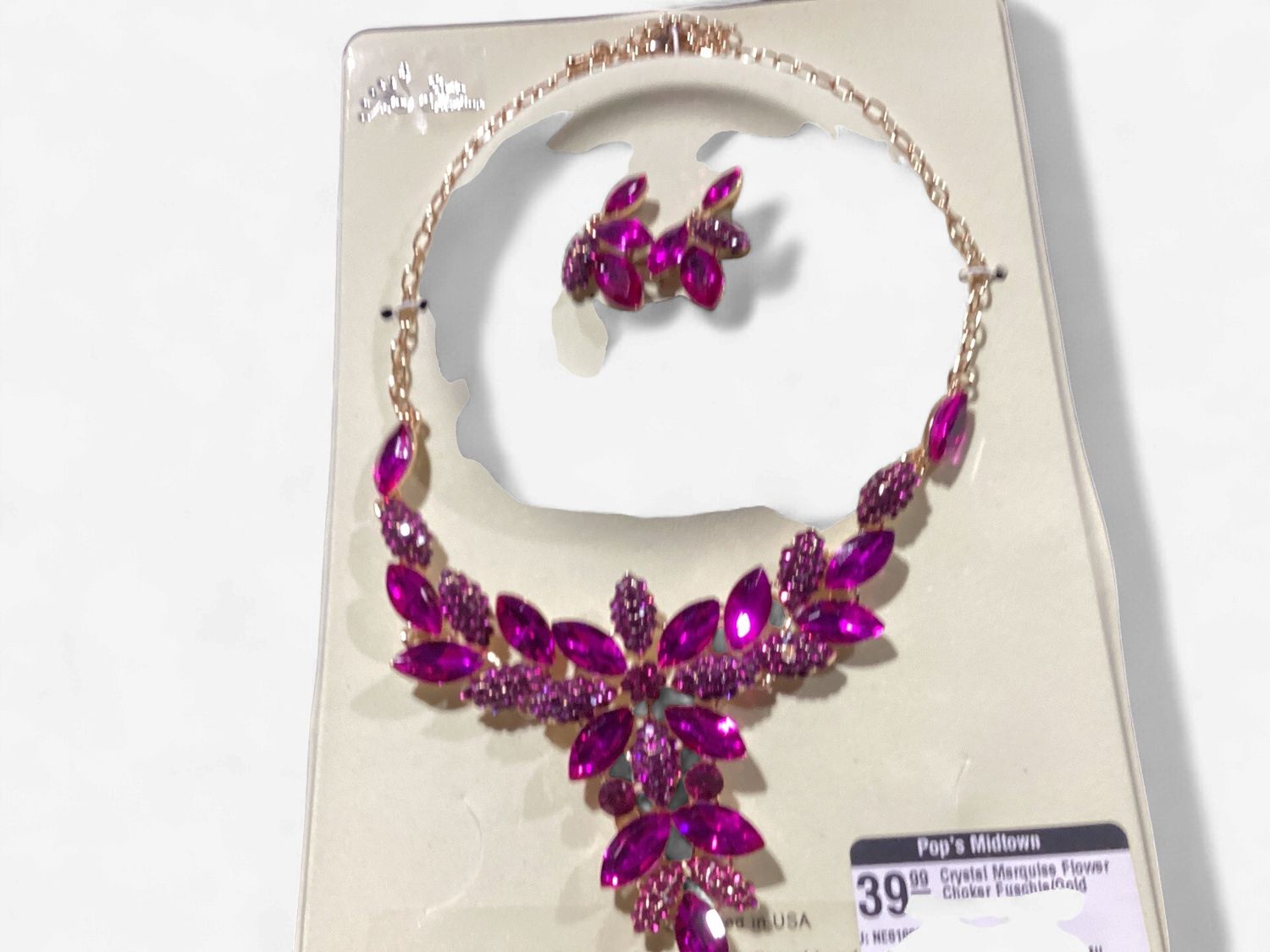 Crystal Marquise Flower Choker Fuschia/Gold