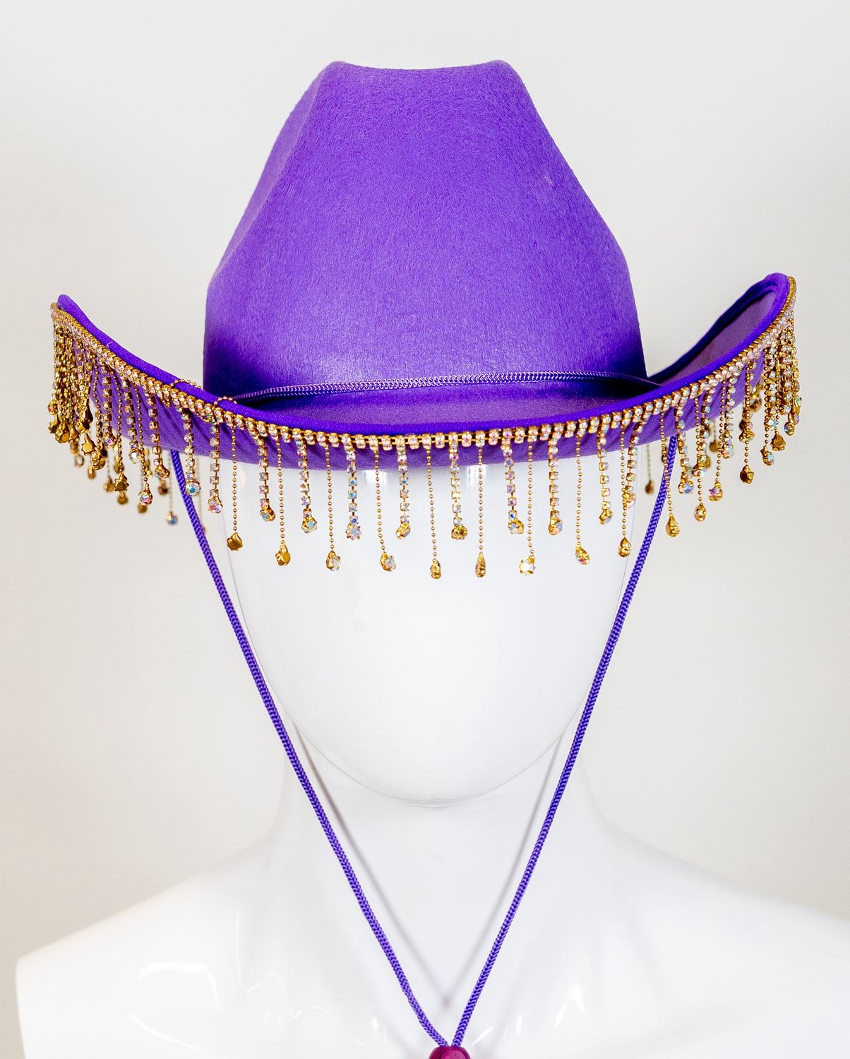 Diamante Tassel Trim Cowboy Hat - Purple (Each)