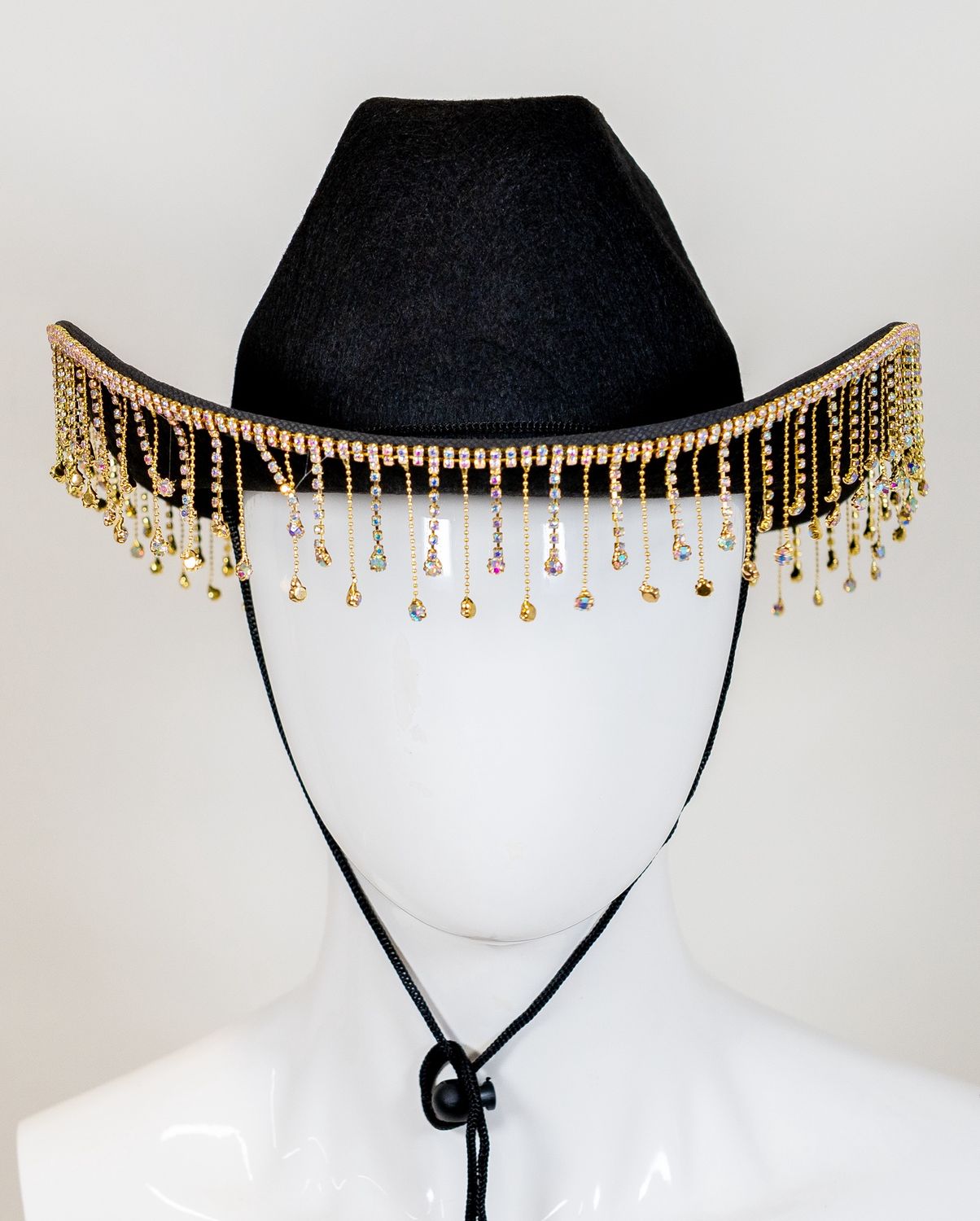 Diamante Tassel Trim Cowboy Hat - Black (Each)
