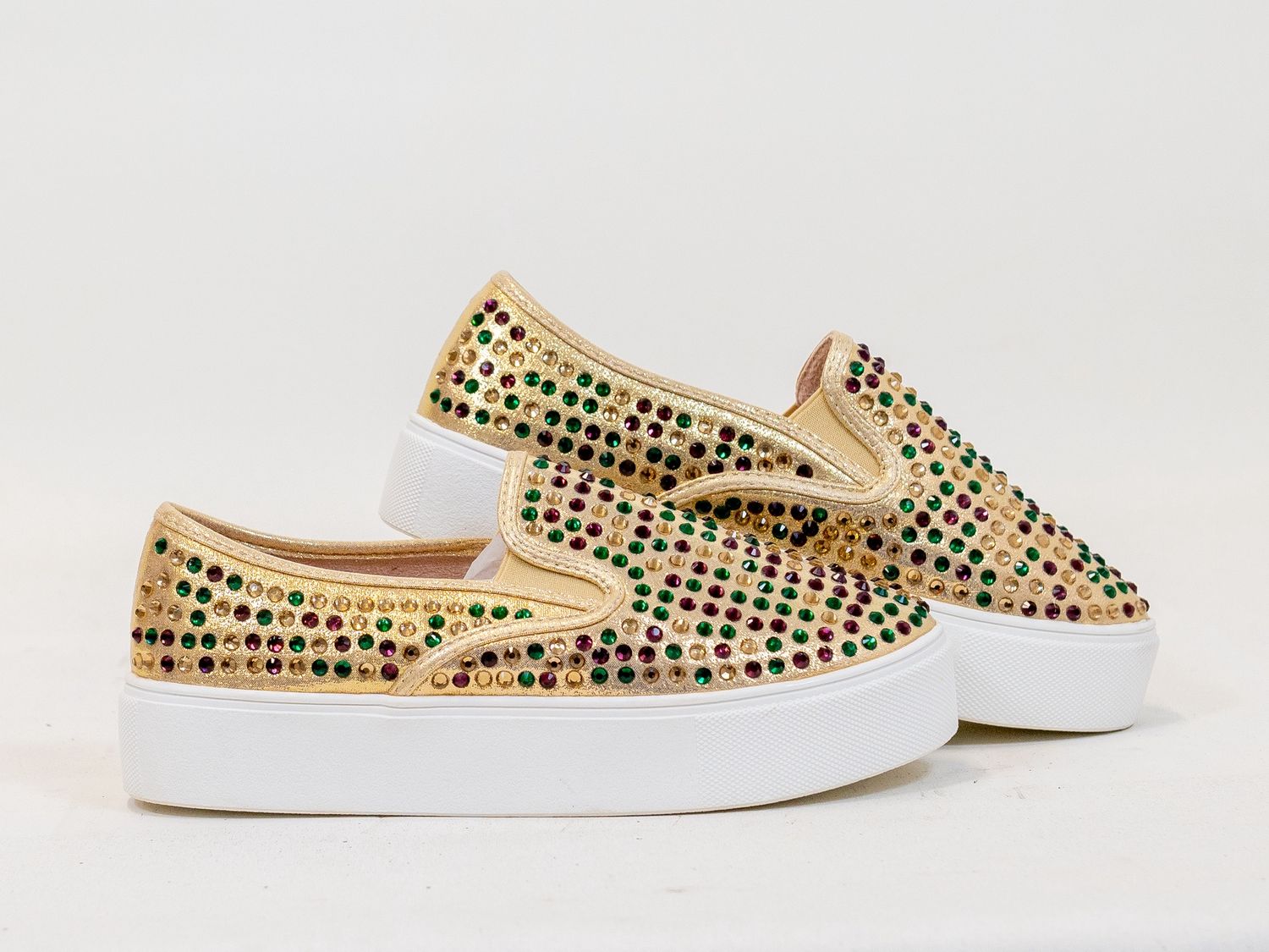 Gold Mardi Gras Slip On Shoe with Purple, Green, &amp; Gold Gems (Each) - 8