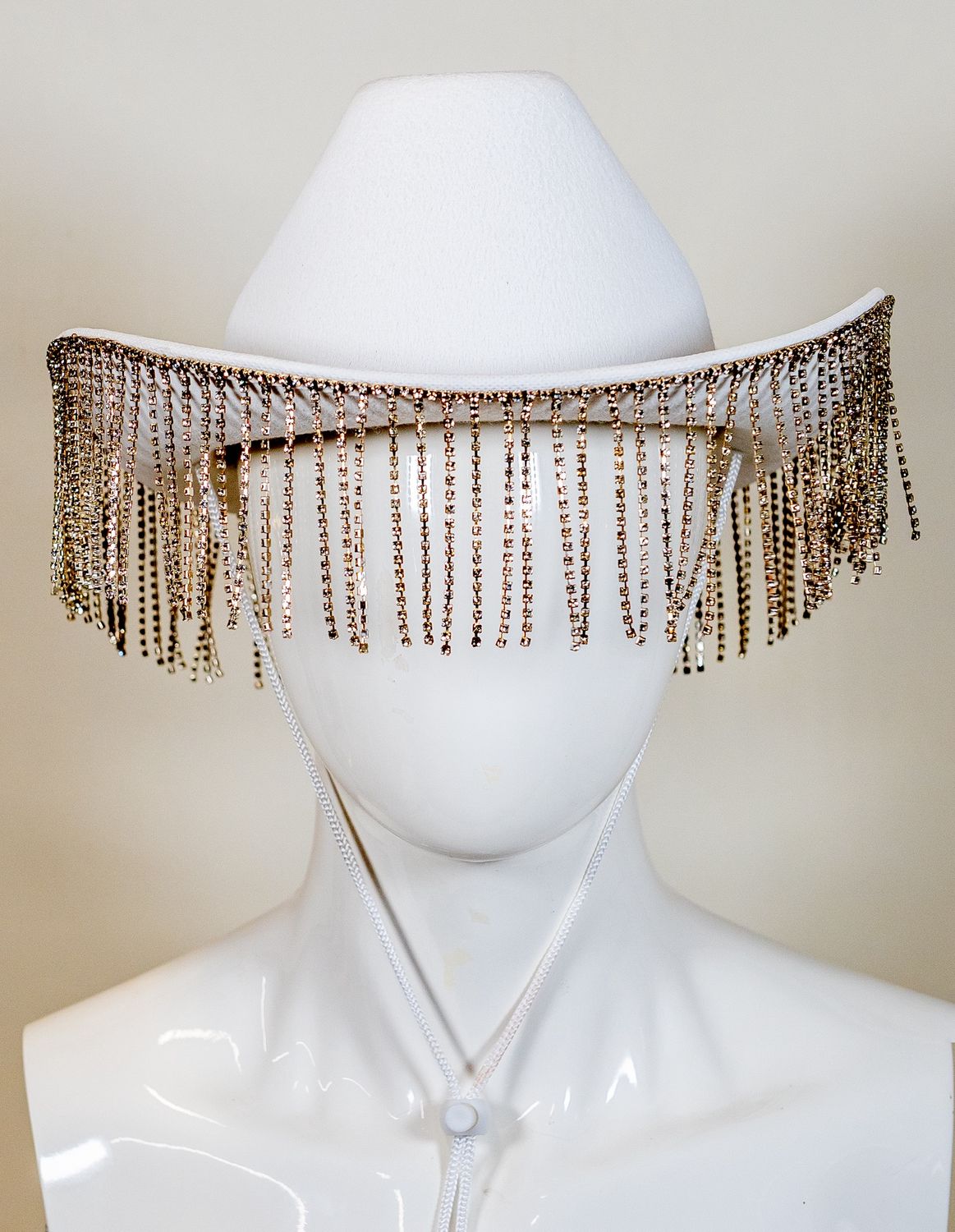 Diamante Tassel Trim Cowboy Hat - White (Each)