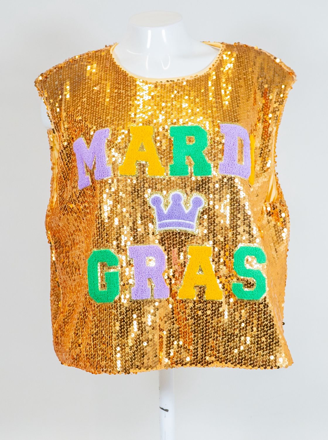 Gold MARDI GRAS Sequin Sleeveless Top - Large (Each)