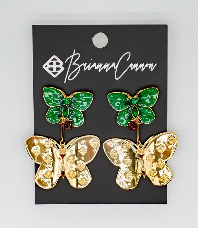 Hand Painted Butterfly Earrings in Kelly Green