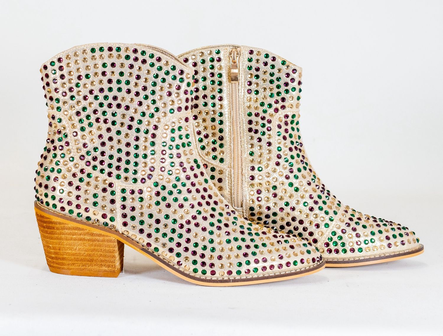 Gold Mardi Gras Cowgirl Boot with Purple, Green, &amp; Gold Gems (Each) - 8.5