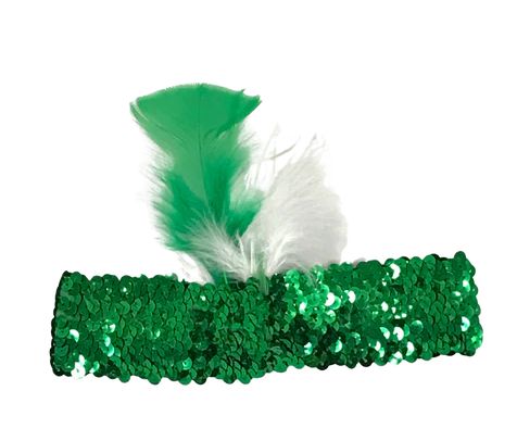 Green Sequin Headband with White and Green Feathers (Each)