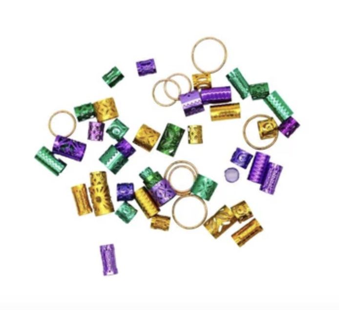 Hair Jewelry Kit - Purple, Green, and Gold (Pack of 50)