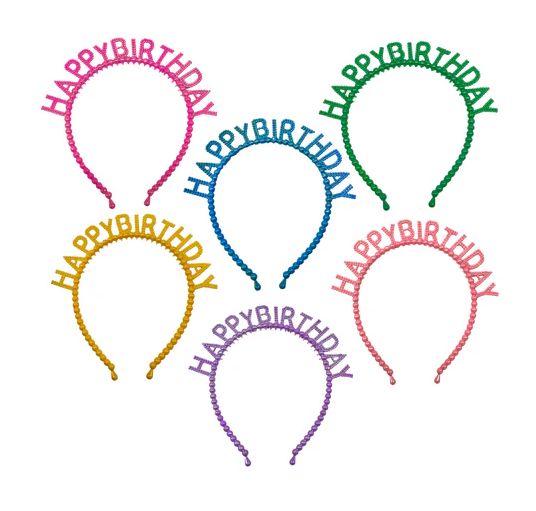 Happy Birthday Headband - 6 Assorted Colors (Pack of 6)