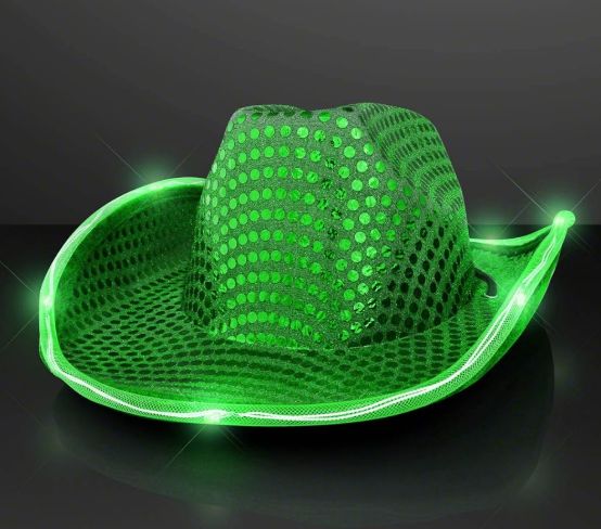 Green Sequin LED EL Wire Cowboy Hat (Each)