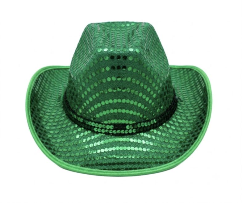 Green Sequin LED EL Wire Cowboy Hat (Each)