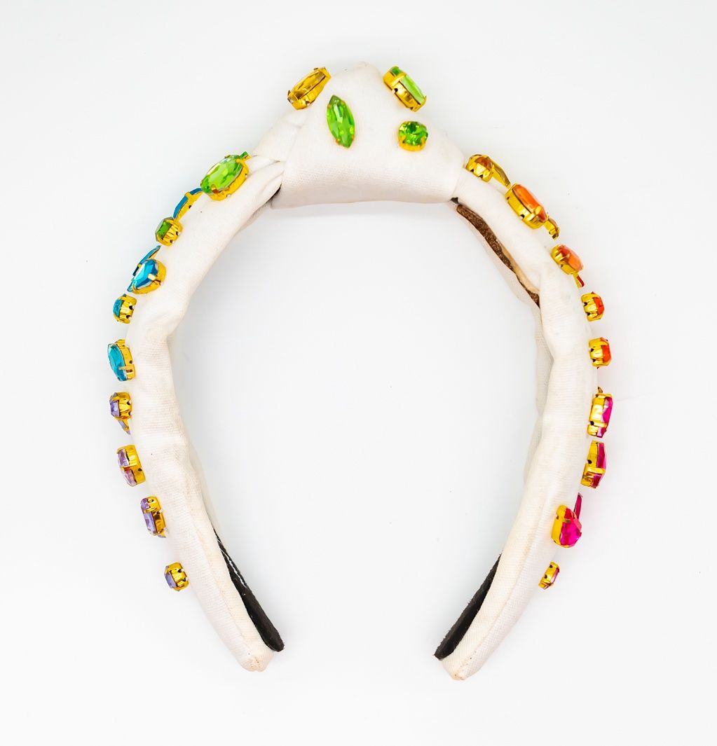 Headband White Hand-sewn Rainbow Ombre Crystals Child size