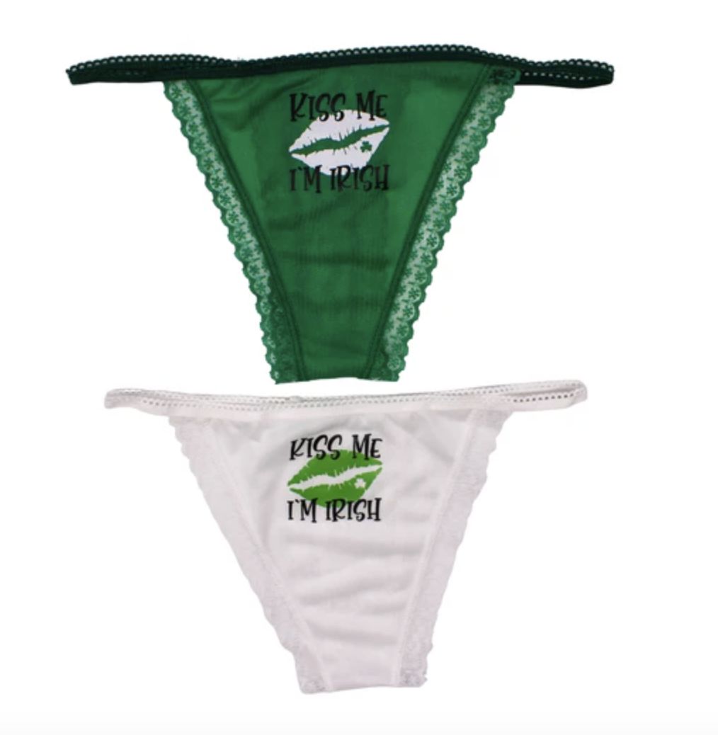 Kiss Me I'm Irish Panties - Assorted Green &amp; White (Dozen)