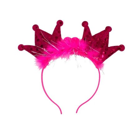 LED Pink 2 Crowns with Fur and Sequins Headband (Each)