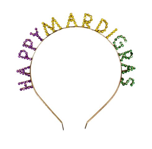 Happy Mardi Gras Purple, Green and Gold Rhinestone Headband (Each)