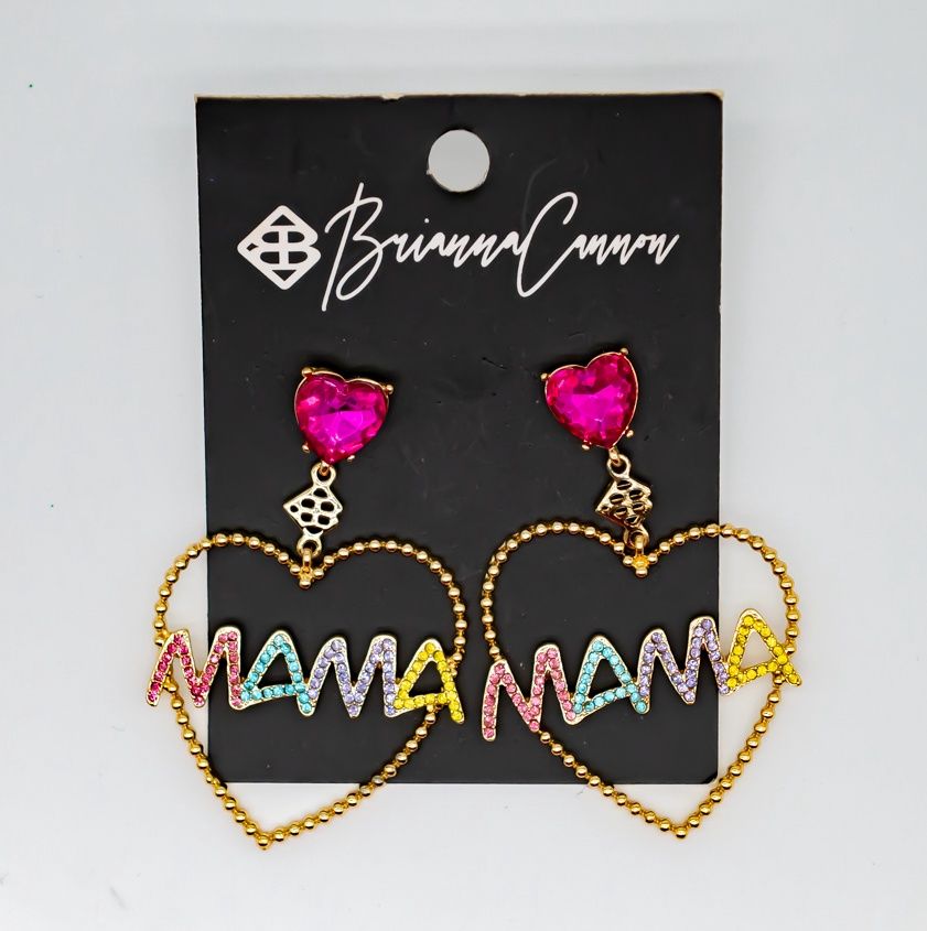 Mama Heart Earrings with Rainbow Crystal