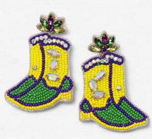 Mardi Gras Boots Seed Bead Drop Earrings (Pair)