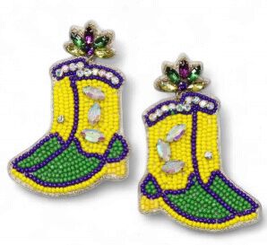 Mardi Gras Boots Seed Bead Drop Earrings (Pair)