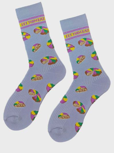 Let Them Eat King Cake Ribbed Adult Crew Socks - Lavender
