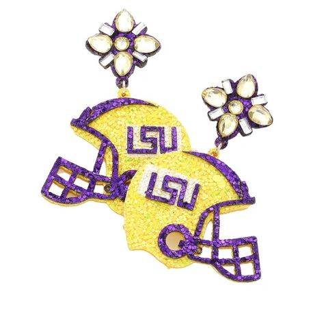 LSU Game Day Glittered Football Helmet Dangle Earrings (Pair)