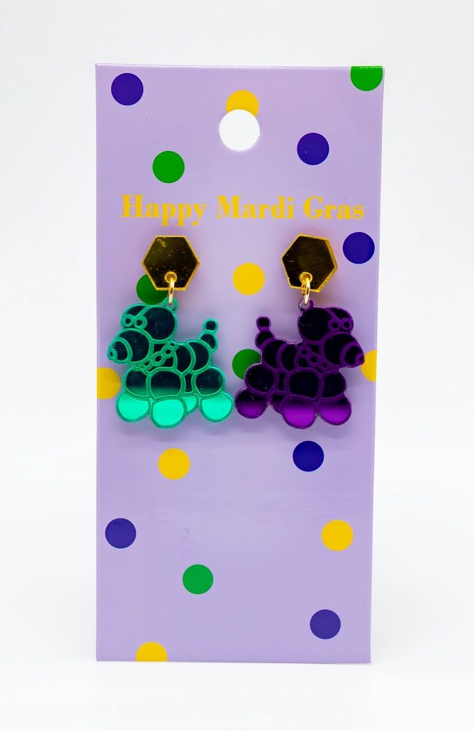 Mardi Gras Bead Dog Acrylic Earrings (Each)