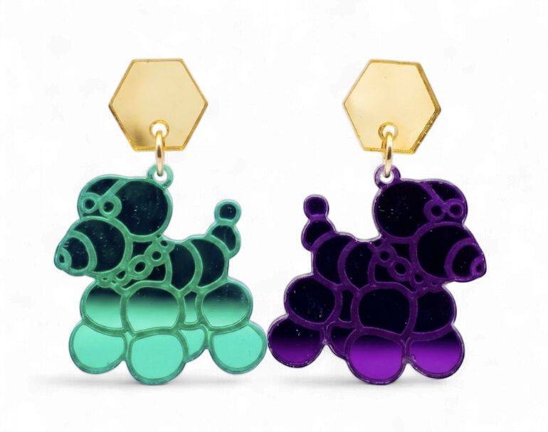 Mardi Gras Bead Dog Acrylic Earrings (Each)