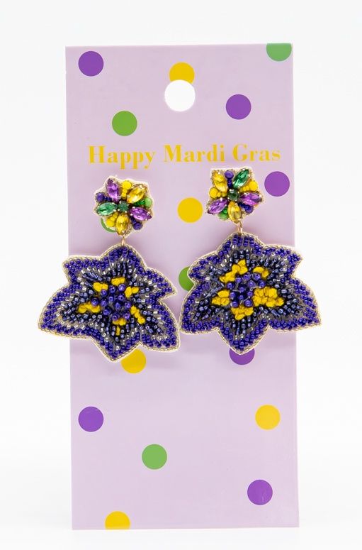 Mardi Gras Flower Seed Bead Earrings (Pair)