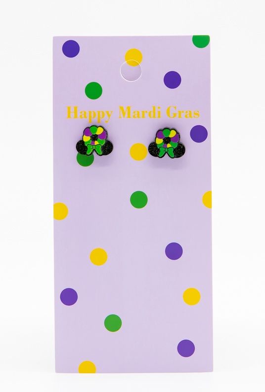 Mardi Gras King Cake Mouse Ear Acrylic Stud Earrings (Pair)