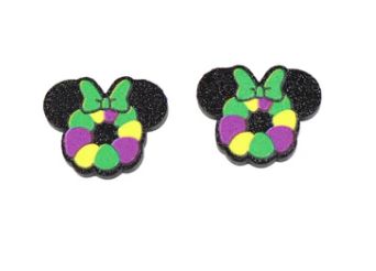 Mardi Gras King Cake Mouse Ear Acrylic Stud Earrings (Pair)