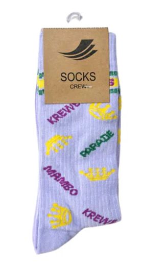 Mardi Gras Ribbed Adult Crew Socks - Lavender