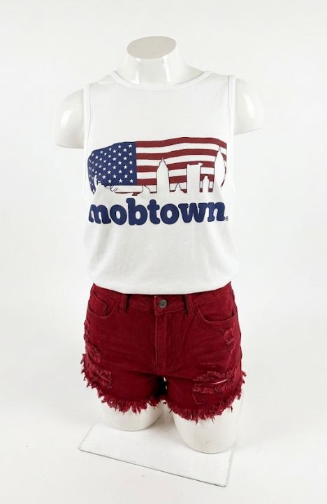 mobtown® skyline American Flag Muscle Tank White