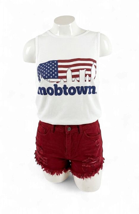mobtown® skyline American Flag Muscle Tank White