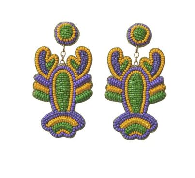 Mardi Gras Crawfish Seed Beaded Earrings (Pair)