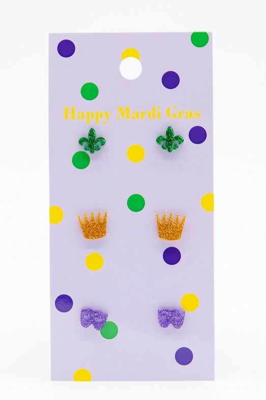Mardi Gras Icons Stud Earrings Set (Pair)