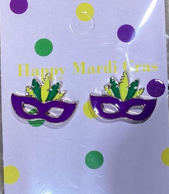 Mardi Gras Mask Enamel Stud Earrings (Pair)