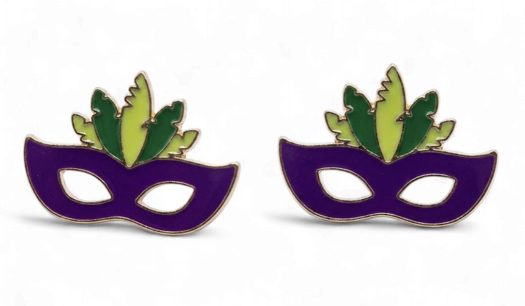 Mardi Gras Mask Enamel Stud Earrings (Pair)
