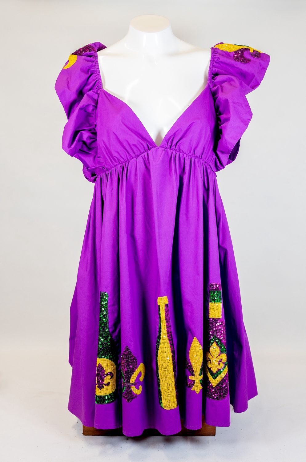 Mardi Gras Sequin Embroidery Ruffled Sleeve Dress with Back Tie Detail - Small (Each)