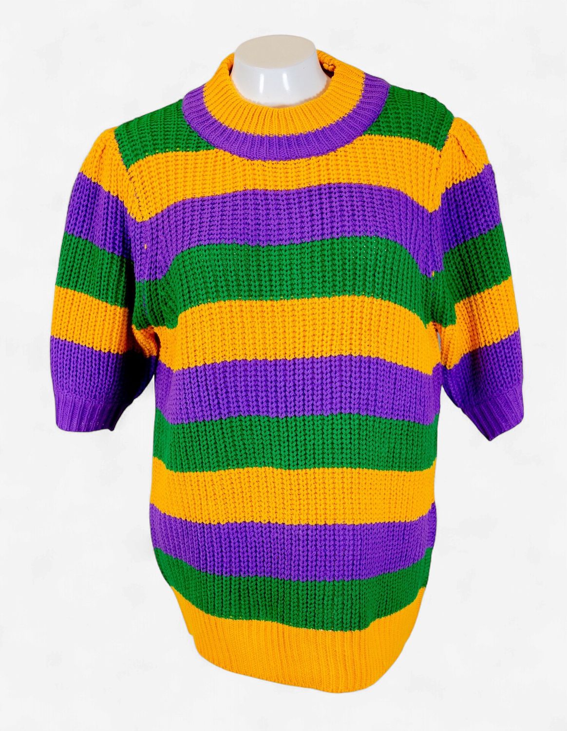 Mardi Gras Stripe Half Sleeve Sweater - 1X (Each)