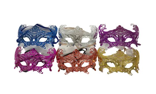 Metallic Cut Out Mask with Ribbon Tie - Assorted Colors (Pack of 6)
