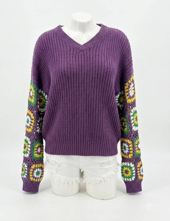 Mardi Gras Crochet Square Sweater
