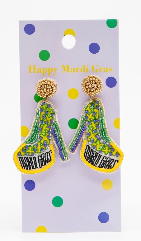 Mardi Gras High Heel Shoe Seed Beaded Earrings (Pair)