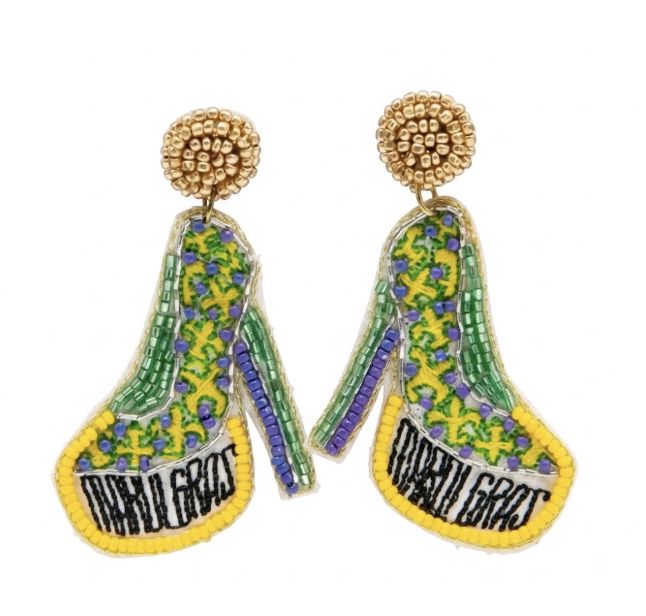 Mardi Gras High Heel Shoe Seed Beaded Earrings (Pair)