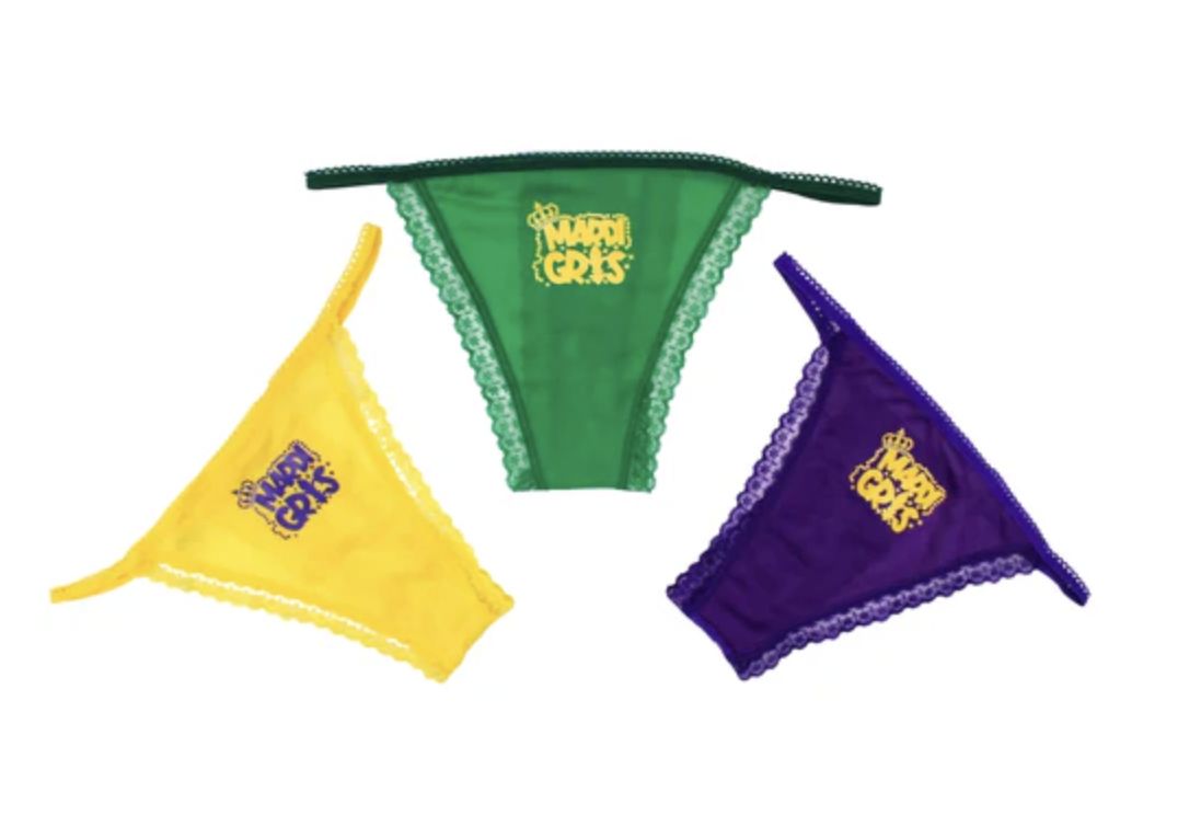 Mardi Gras Panties - Assorted Purple, Green, &amp; Yellow (Dozen)