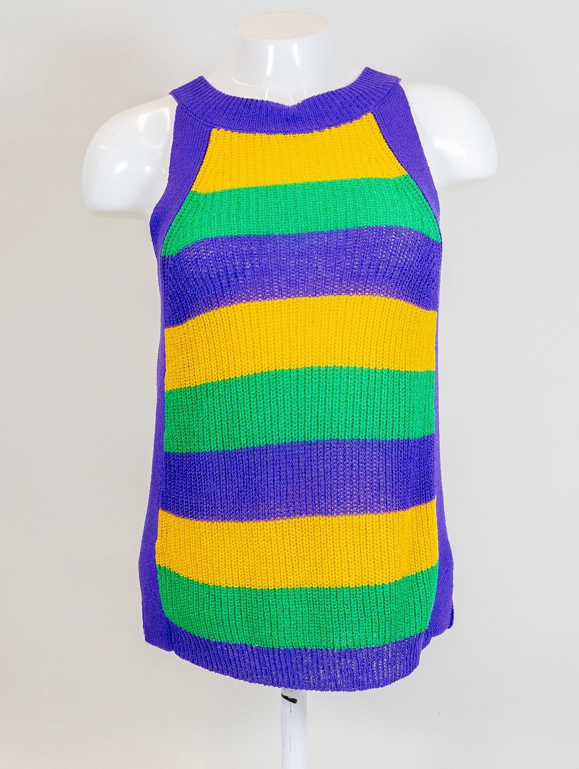 Mardi Gras Striped Halter Neck Sweater Tank - Large (Each)
