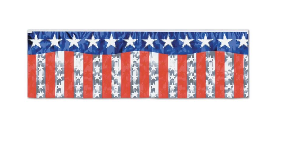 Metallic Stars and Stripes Fringe Banner 14" x 4' (Each)
