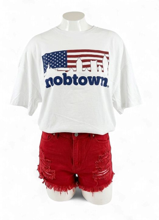 mobtown® skyline American Flag Women's Crop Tee White