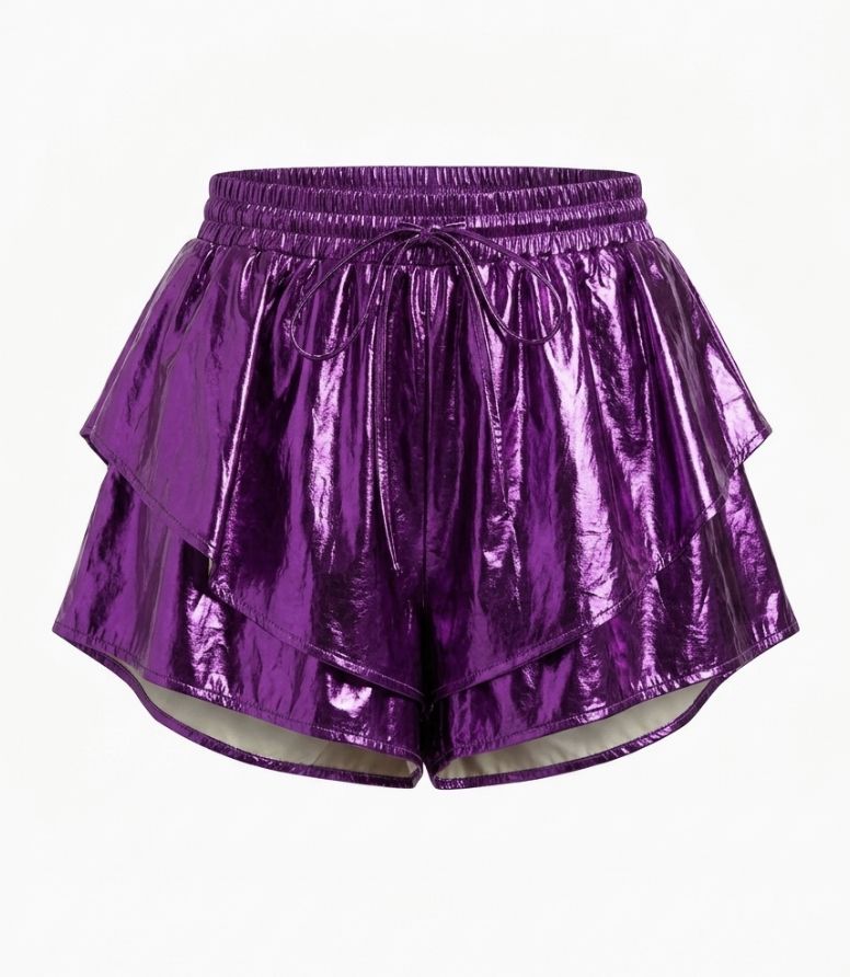 Purple Mardi Gras Shiny Faux Leather Double Layer Skort