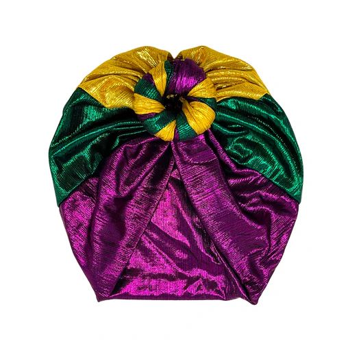 Purple, Green and Gold Metallic Turban with Knot (Each)