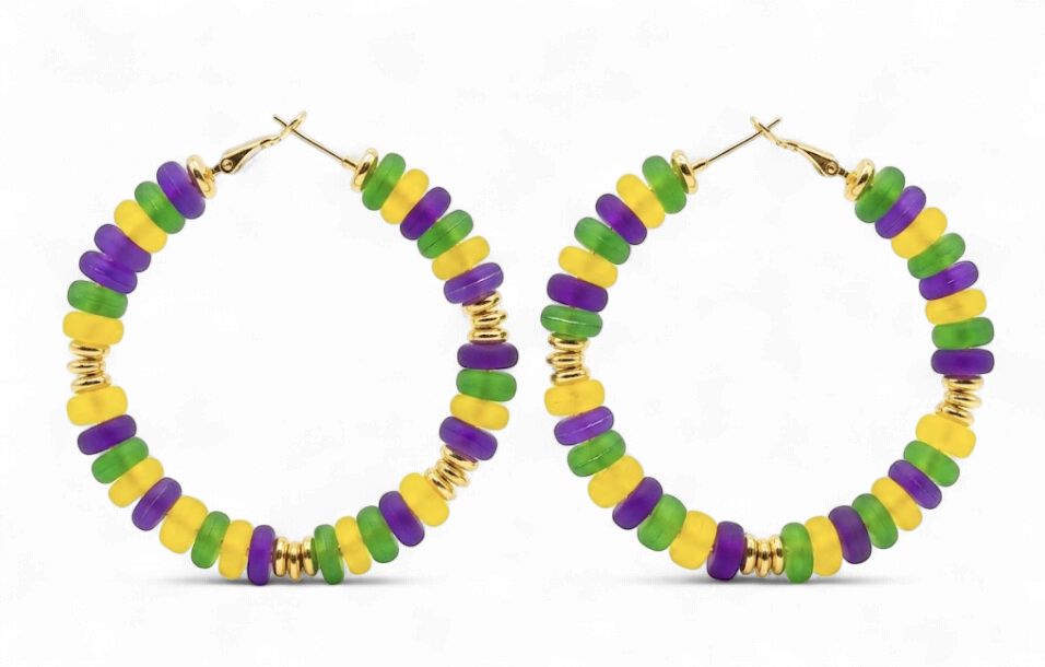 Purple, Green and Gold Metallic Tassle Earrings (Pair)